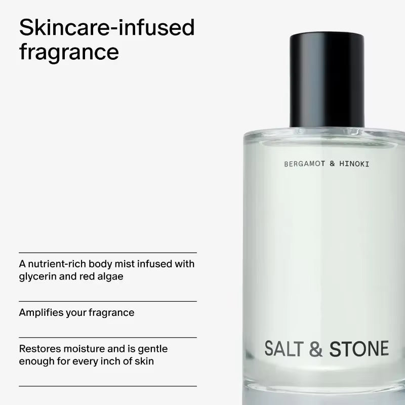 Body Mist Bergamot & Hinoki – Skincare Infused Woody Perfume & Hair Spray, Long-Lasting